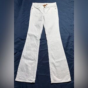 Tory Burch Women’s Flare White Denim Jeans Gold Logo Button Size 27